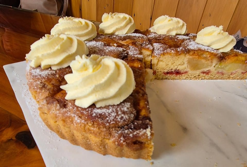 Cream-filled custard slices dusted with icing sugar